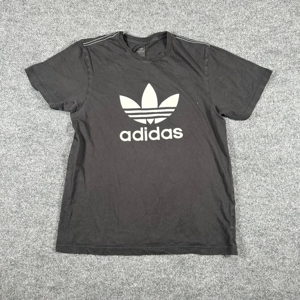 Adidas T-Shirt Mens Size M Black Trefoil Graphic Short Sleeve Cotton Sportswear
